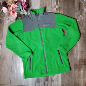 Columbia Green Gray Steens Mountain II Fleece Zip-Up Jacket Boys Large 14/16 EUC